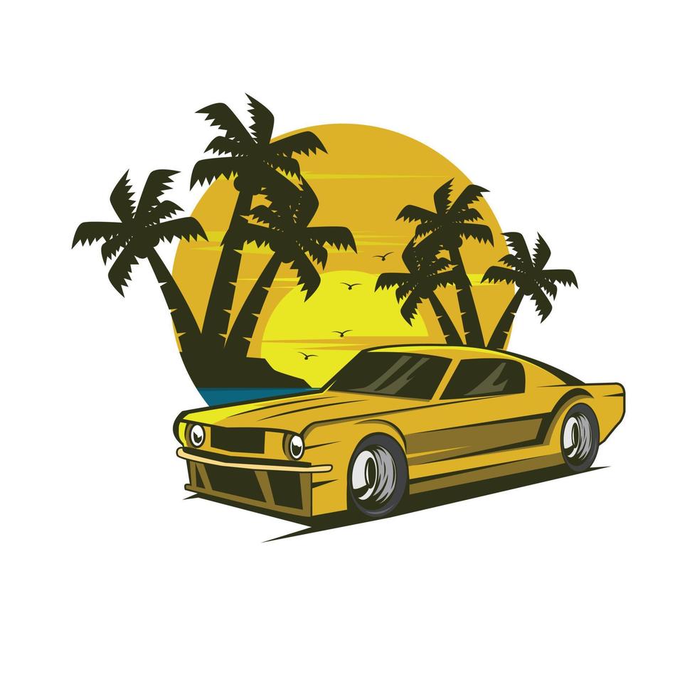 classic car on the beach vector