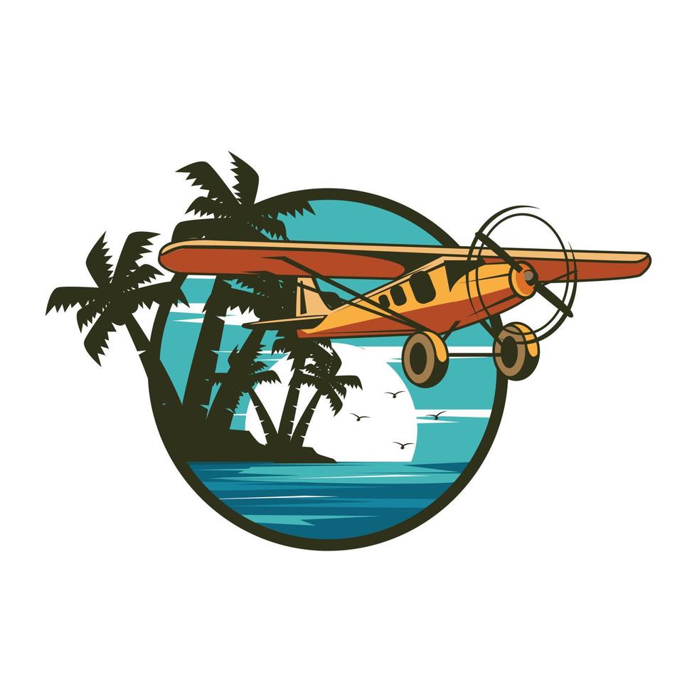 adventure plane on the island vector