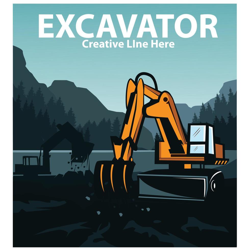 excavator on the hills vector