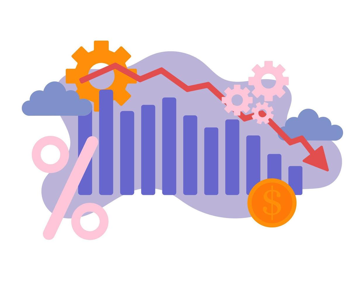 Descending chart. The concept of the economic crisis. Vector isolated on a white background.