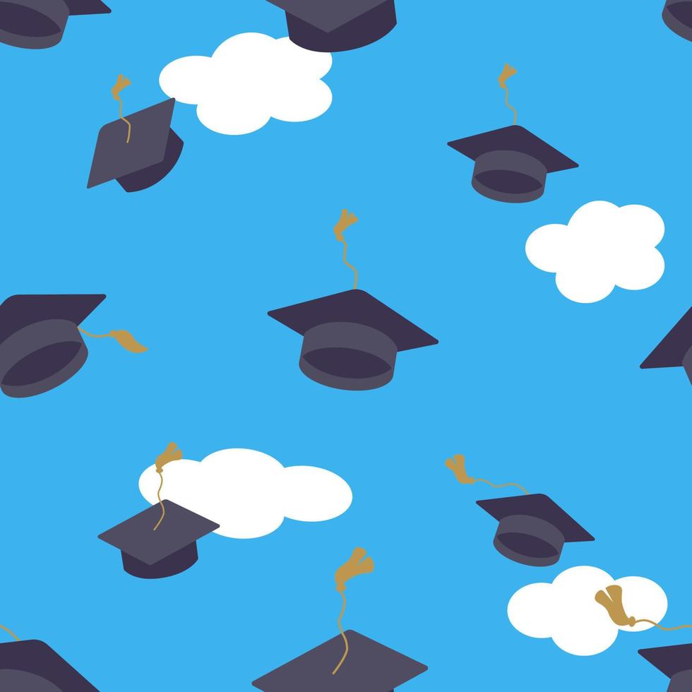 Graduates hats in the clouds sky vector