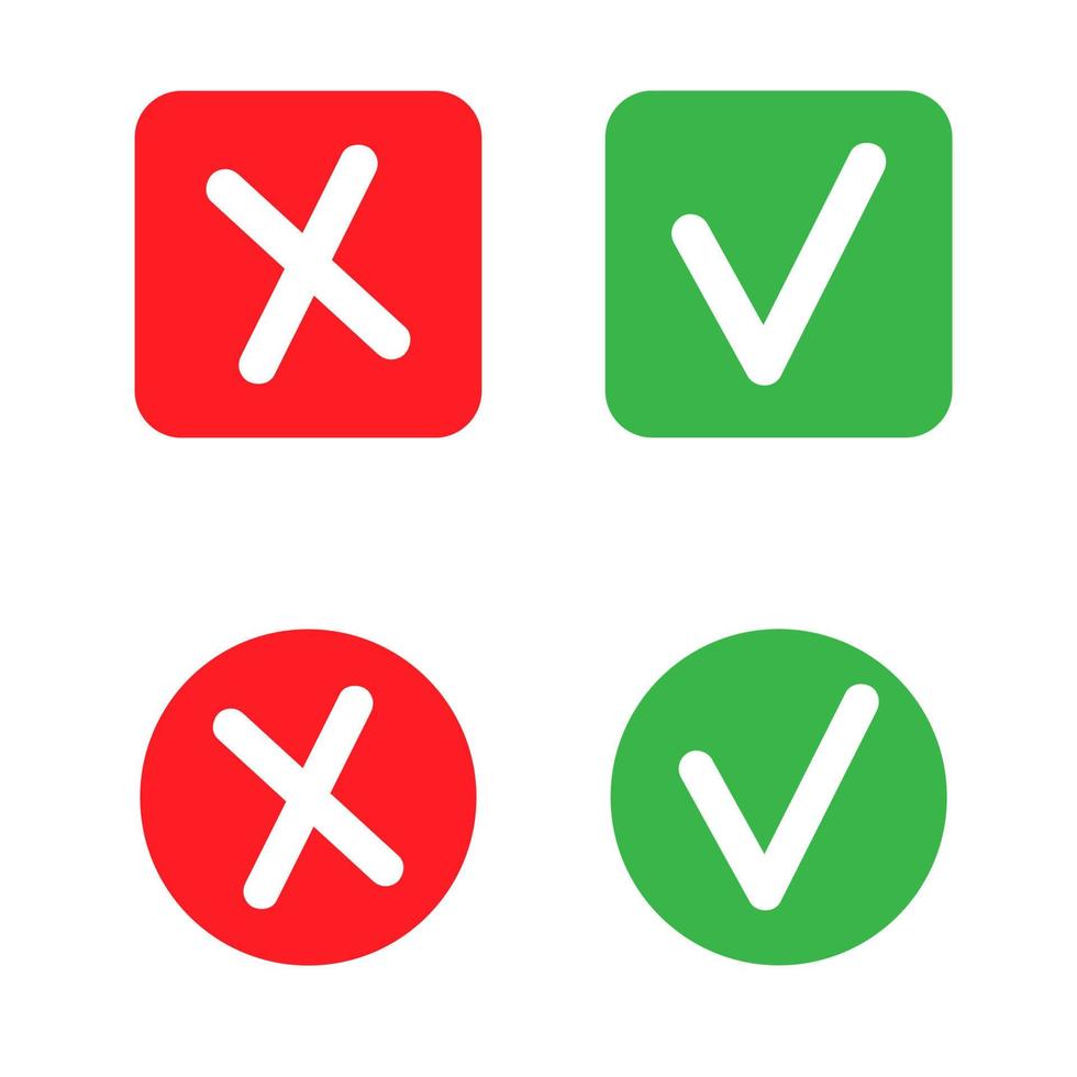 Checkmark and x mark icon for apps and websites. vector
