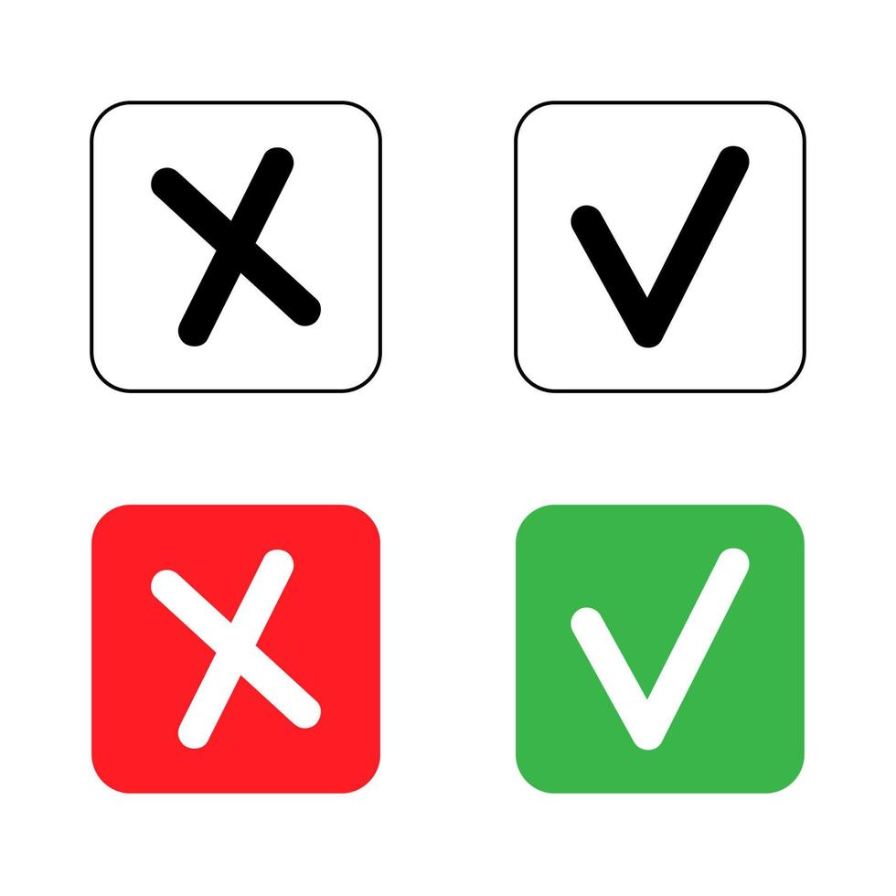 Checkmark and x mark icon for apps and websites. vector