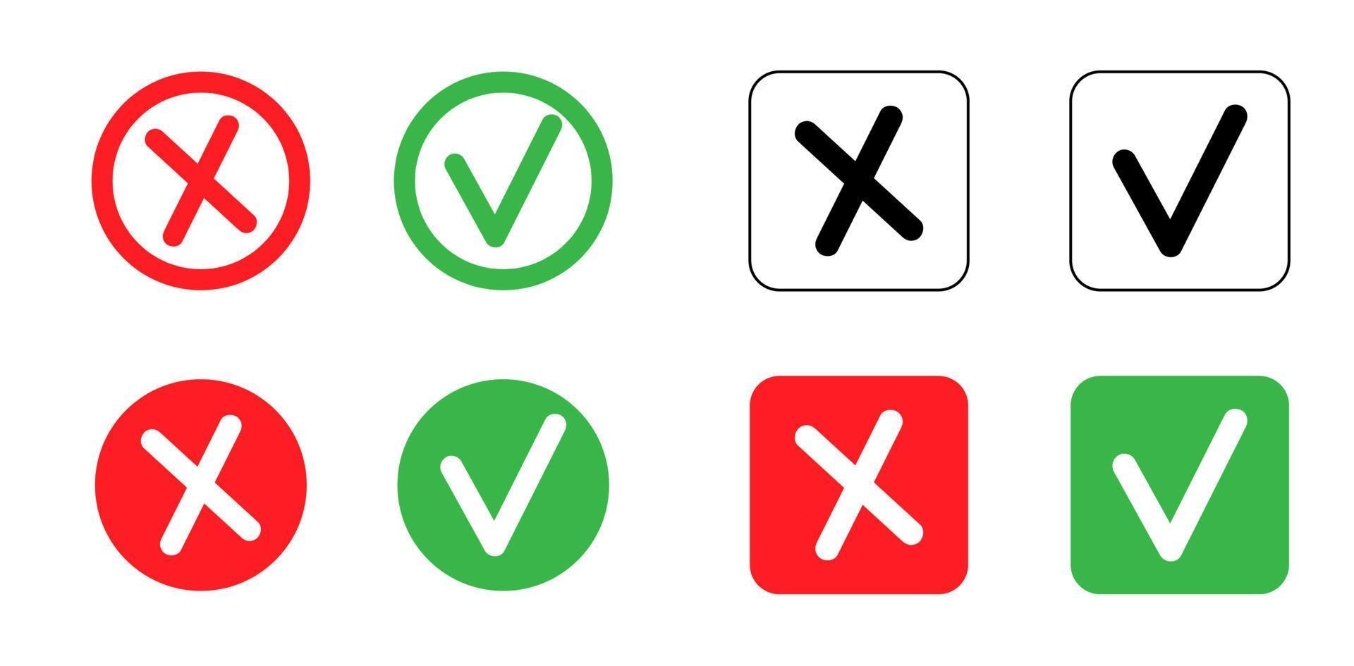 Checkmark and x mark icon for apps and websites. vector
