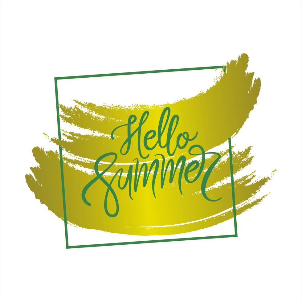 Red Frame with Golden Brush Stroke hello summer vector