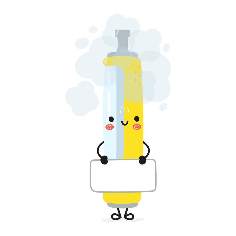 lindo y divertido personaje de póster de vape. ilustración de personaje kawaii de dibujos animados dibujados a mano vectorial. fondo blanco aislado. cartel de vape vector