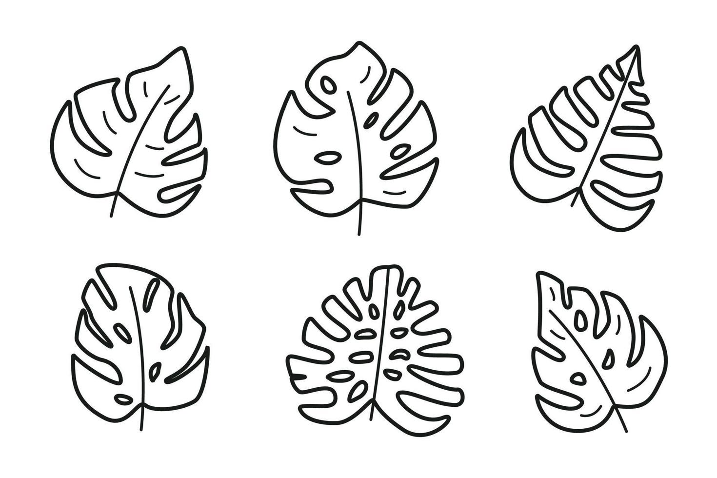 conjunto de hojas de monstera de contorno, planta de selva tropical. ilustración vectorial aislado en blanco vector