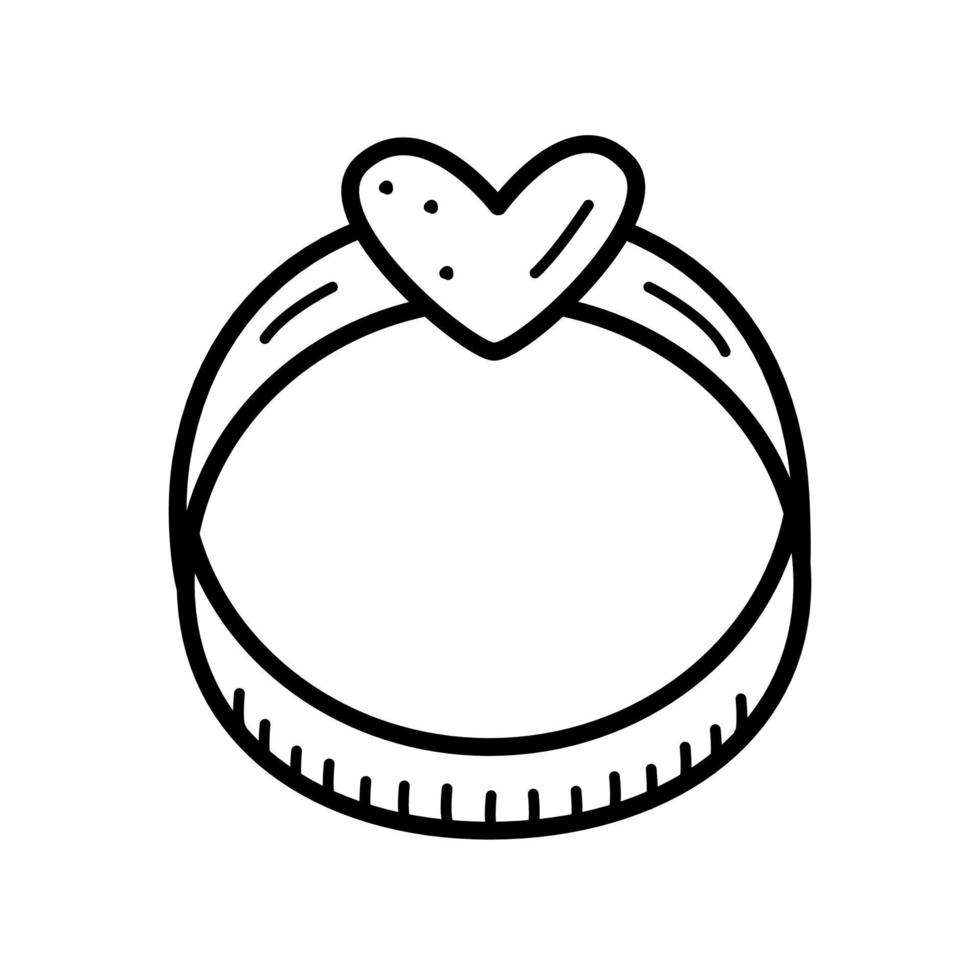 un anillo con una piedra en forma de corazón. ilustración de vector de garabato, día de san valentín, boda, pegatina de reconocimiento.
