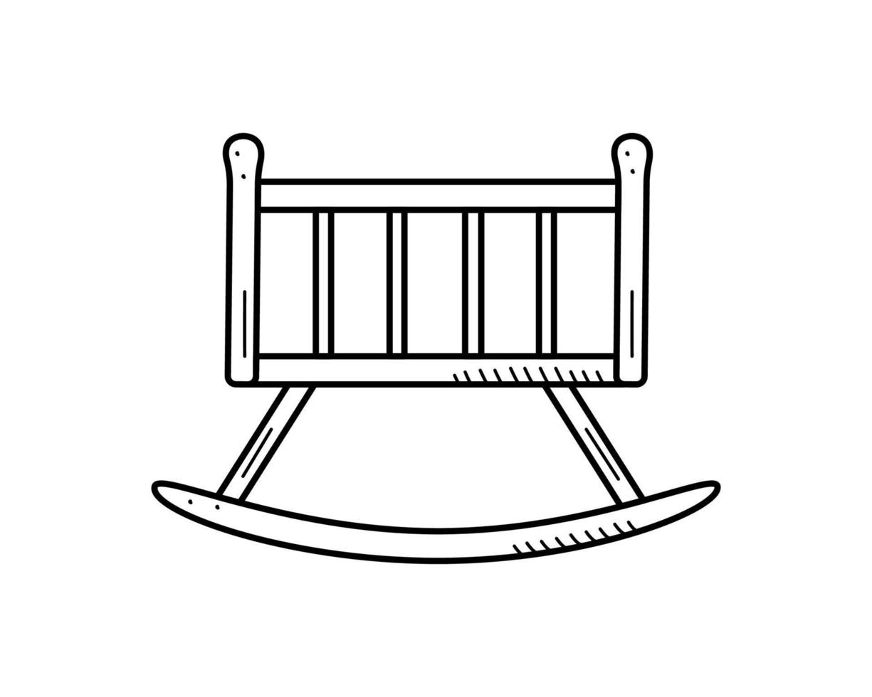 Baby rocking cradle, vector illustration of a doodle crib newborn.