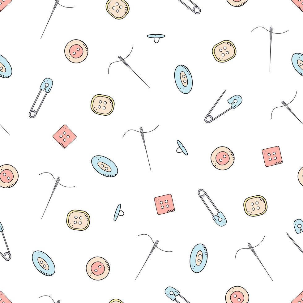 Seamless pattern tools for sewing and needlework. Doodle icon set tailoring, vector illustration