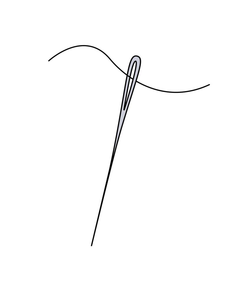 Sewing needle with thread, vector doodle illustration, sewing and needlework concept.