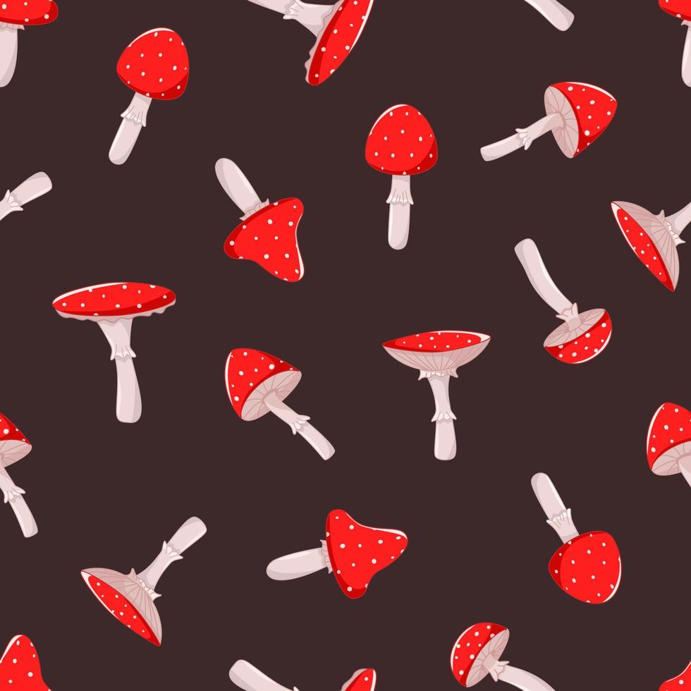 seamless, patrón, de, venenoso, hongo, fly agarics, caricatura, plano de fondo vector