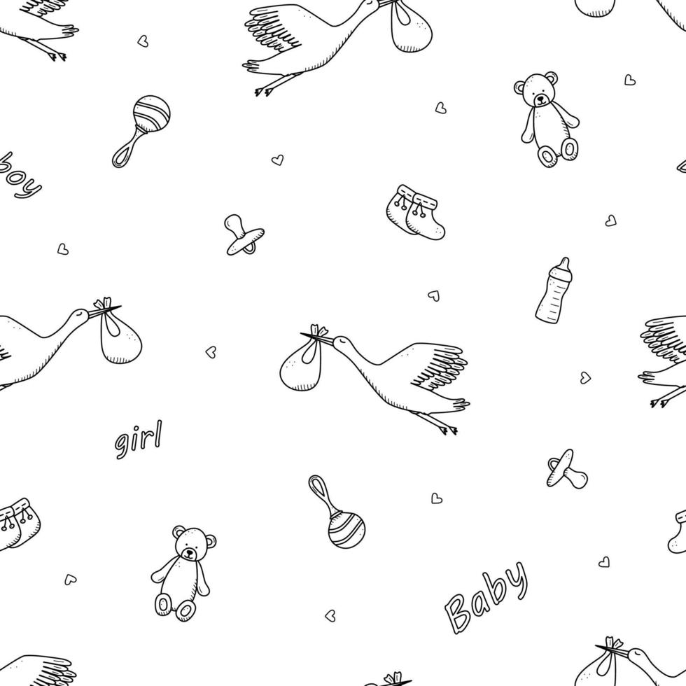 Seamless pattern of newborn icons. Vector illustration background wallpaper baby elements