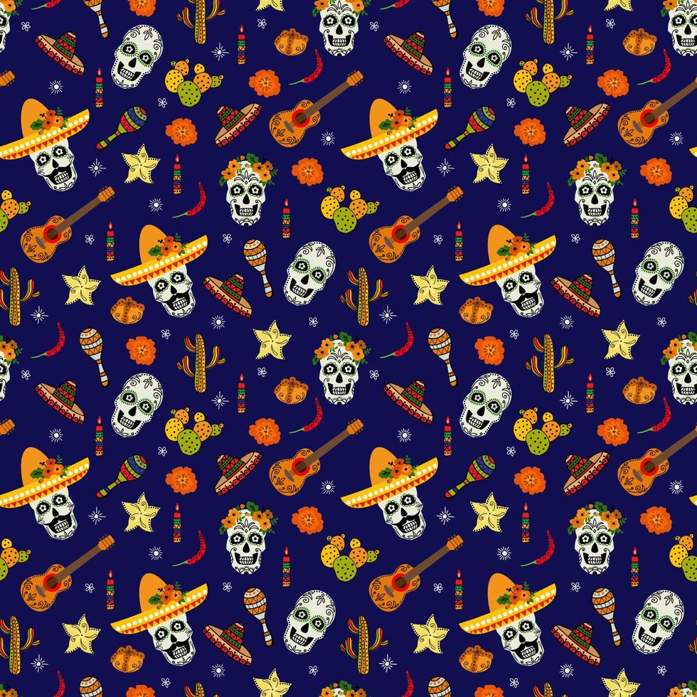Seamless pattern for the holiday of Dia De Los Muertos. vector