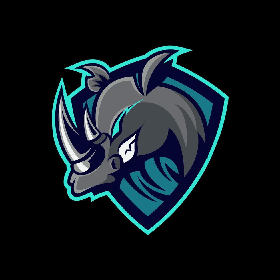 vector aislado de plantilla de logotipo, mascota y emblema de e-sport de rinoceronte. logotipo de ilustrador. Adecuado para transmisores de juegos y equipos de deportes electrónicos.