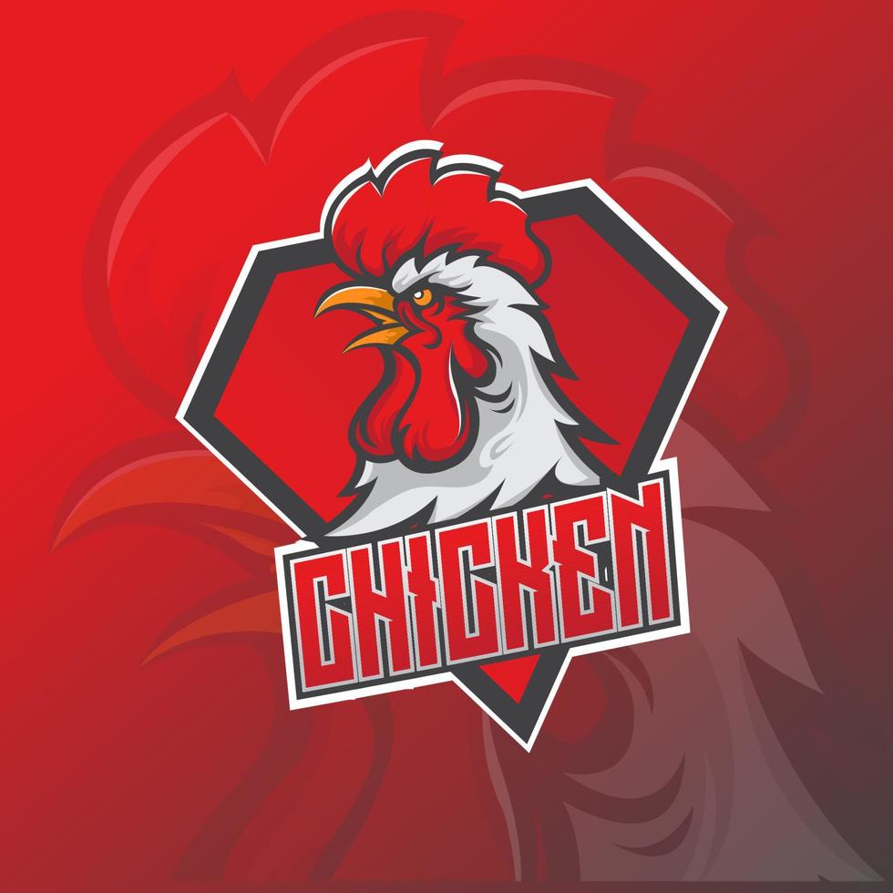 Rooster Chicken Mascot Esport Logo Design. Badge Emblem and Twitch Logo vector