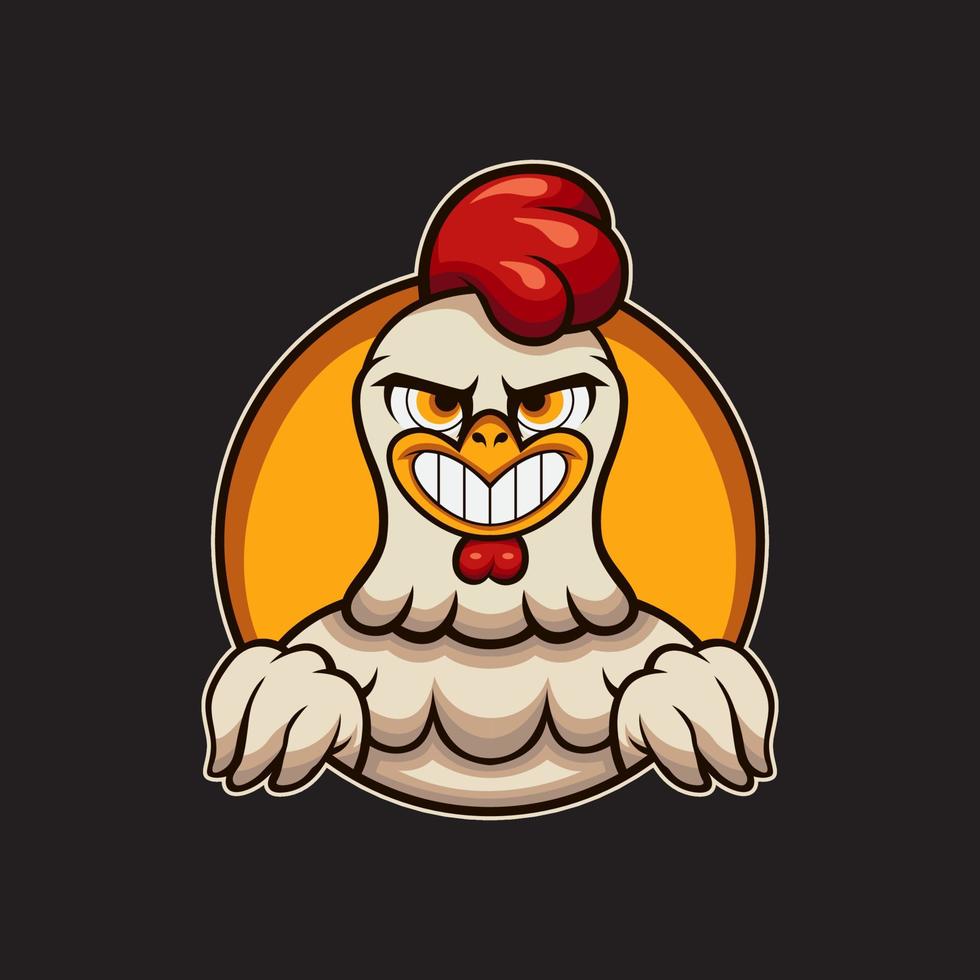 diseño del logotipo de esport de mascota de pollo gallo. emblema de insignia y logotipo de contracción vector