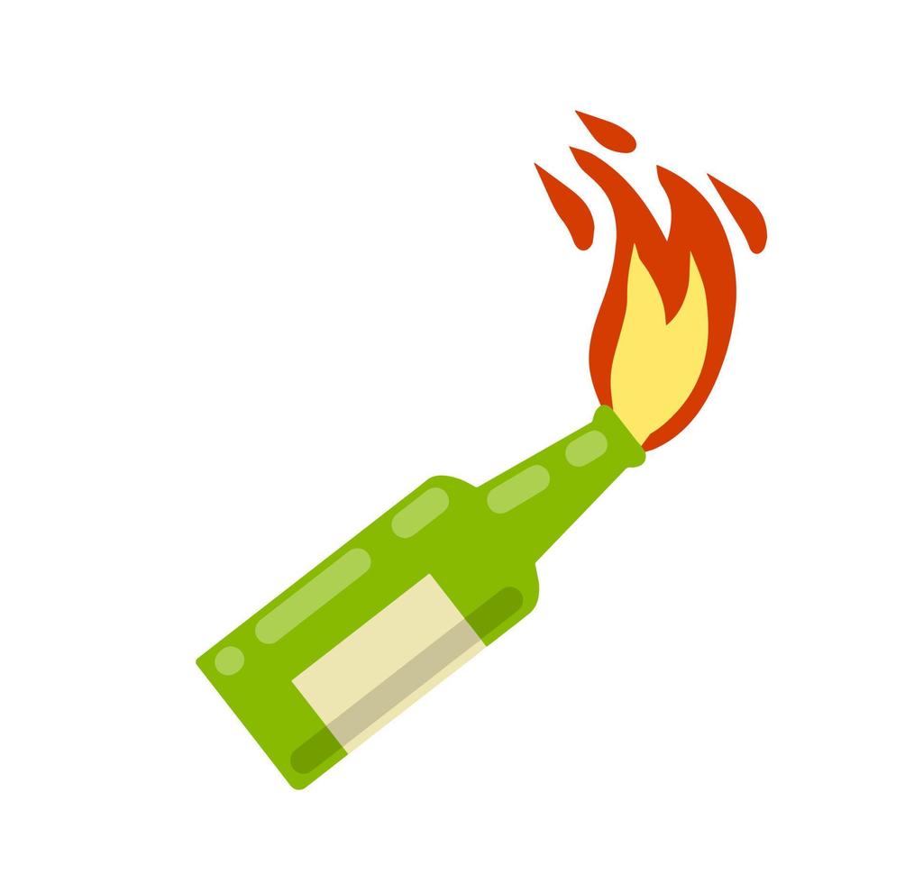 Molotov cocktail. Fire and bottle. Propellant Bomb and Napalm. Weapons of rebellion and protest. The rebel symbol and the riot. Cartoon flat illustration isolated on white vector