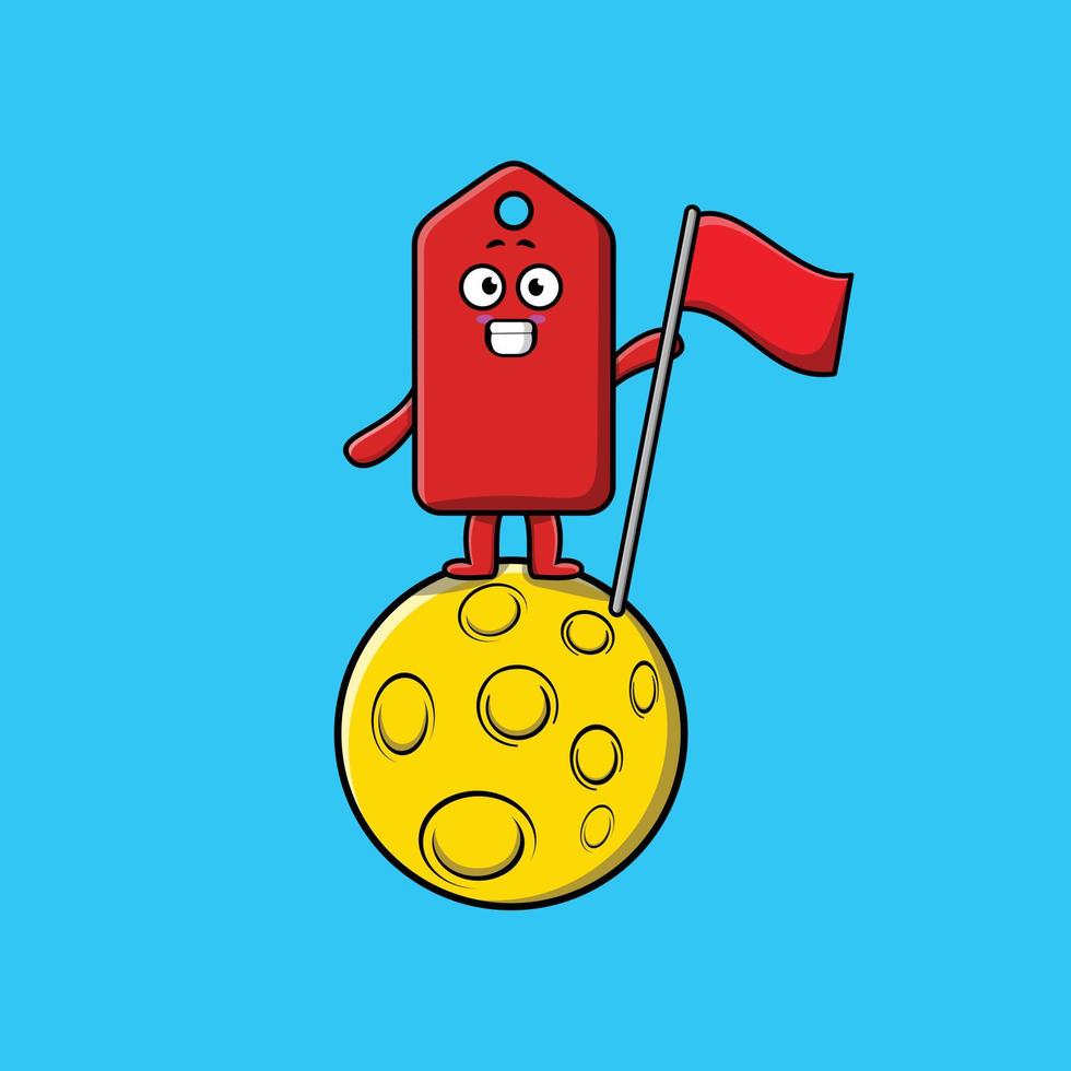 Cute cartoon Price tag standing on moon with flag vector