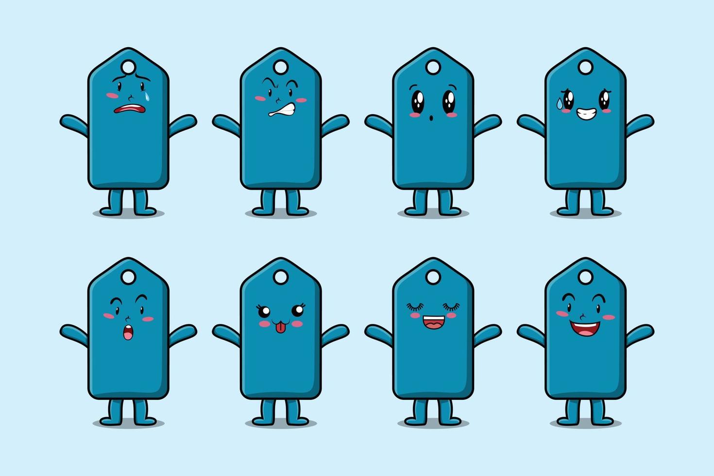 Set kawaii price tag cartoon different expressions vector