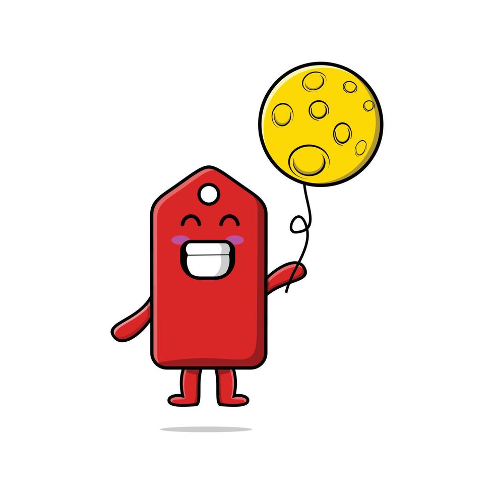 Cute cartoon price tag floating with moon balloon vector