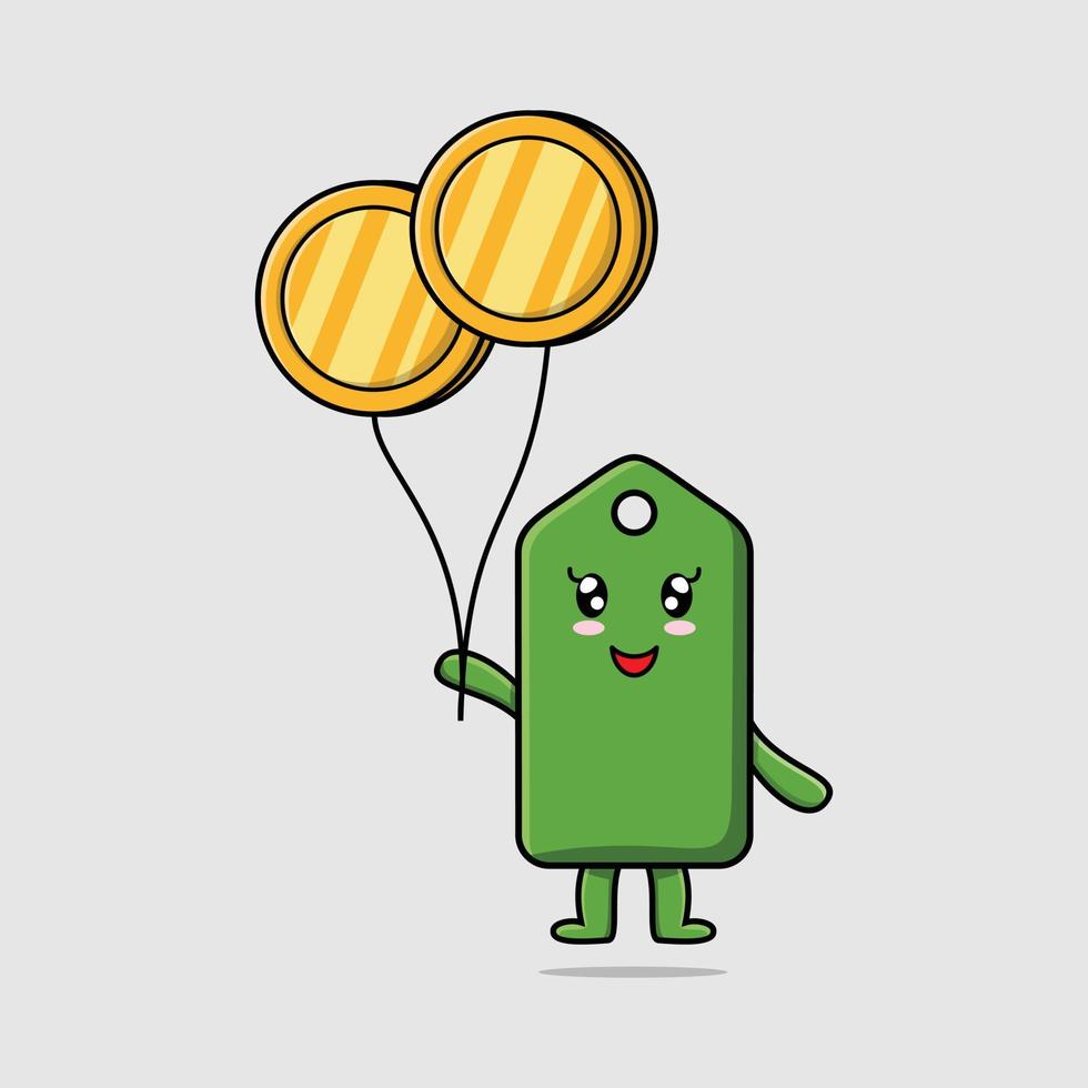 etiqueta de precio de dibujos animados flotando con globo de moneda de oro vector