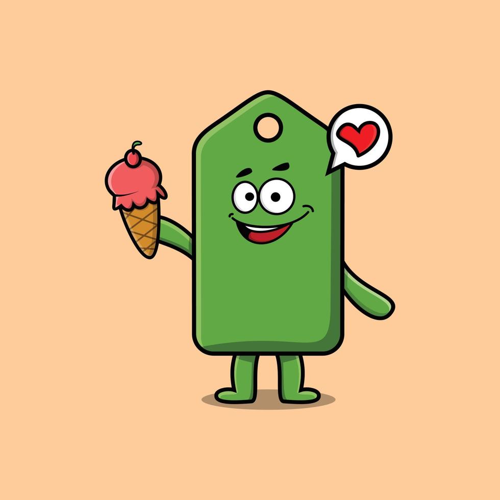 etiqueta de precio de dibujos animados lindo con cono de helado vector