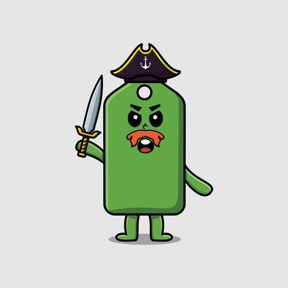 Cute cartoon price tag pirate holding sword vector