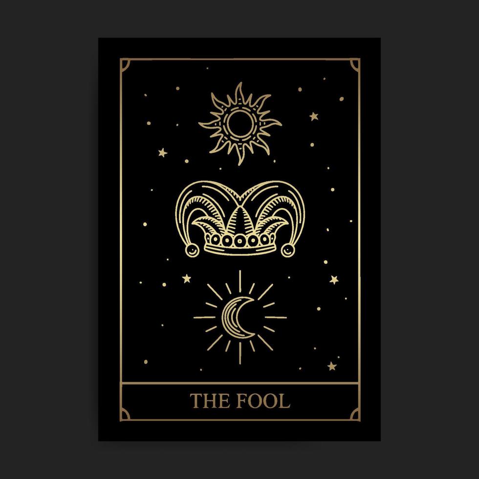 The fool magic major arcana tarot card in golden hand drawn style vector