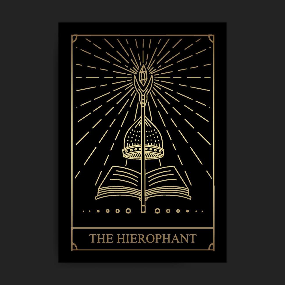 The hierophant magic major arcana tarot card in golden hand drawn style vector