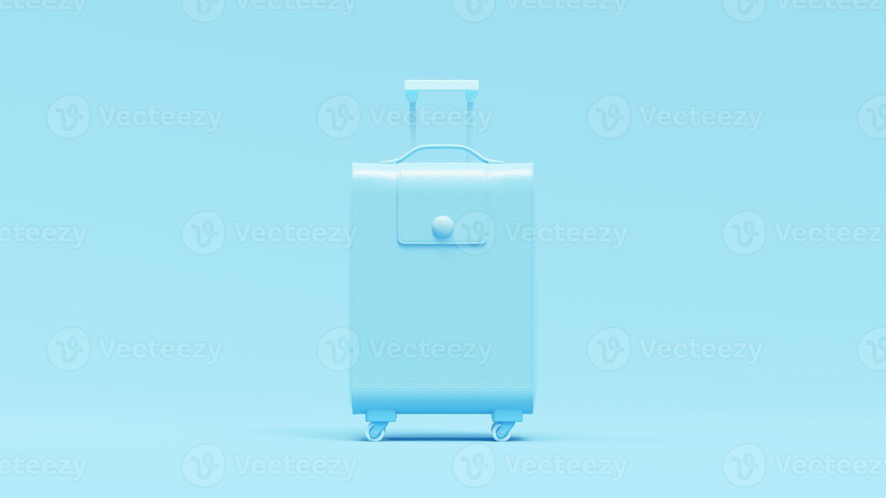 Minimal concept. blue leather suitcase on blue background. photo