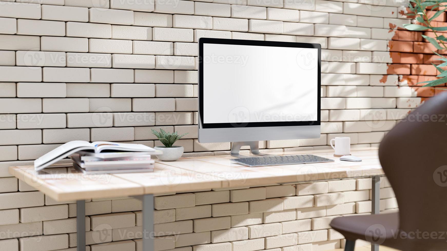 Empty desktop computer with decoration and Space for banner and logo. photo