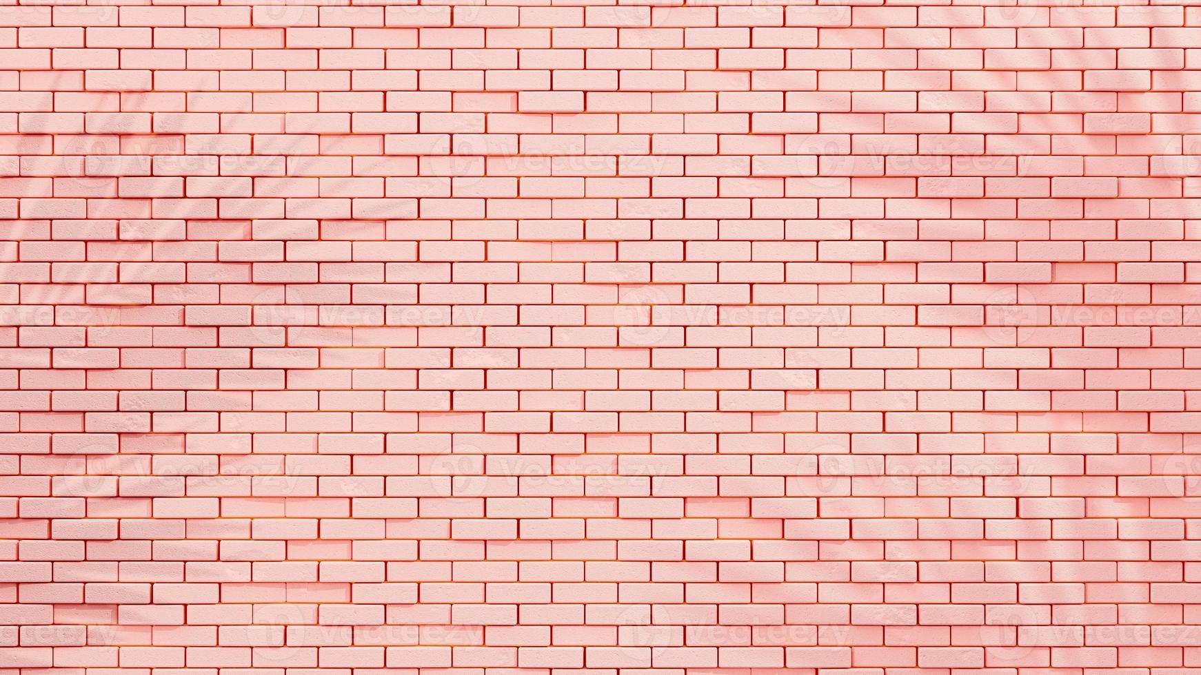 Pink Brick wall and Shadow from tree. for texture background. photo