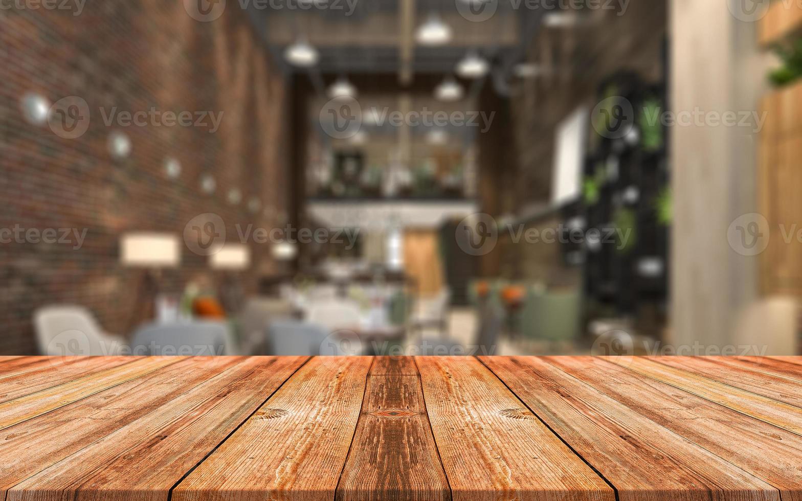Empty wooden table in front of abstract blurred background of coffee shop .  wood table in front can be used for display or montage your   up for display of product 8156783