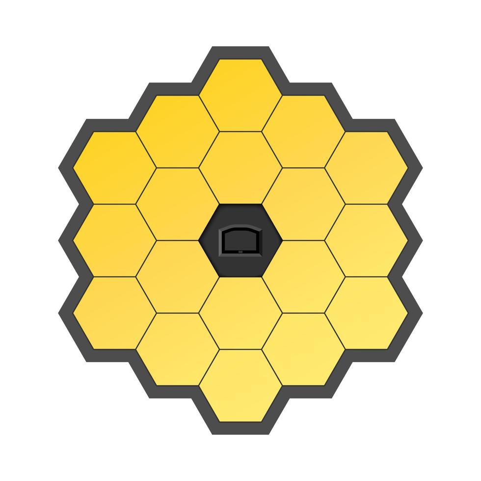 Gold hexagonal mirror of the space telescope isolated on white background, vector illustration