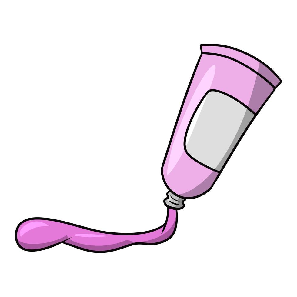 An open tube with pink oil paint, acrylic paint, watercolor. Vector illustration in cartoon style on a white background