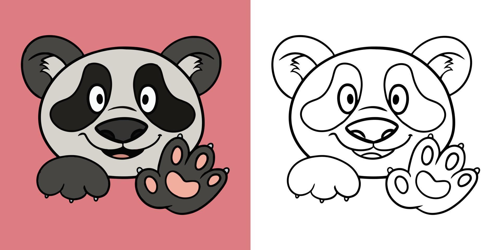 Horizontal illustration for coloring books, Cute little panda smiles, Cute fluffy pandas in cartoon style, vector illustration
