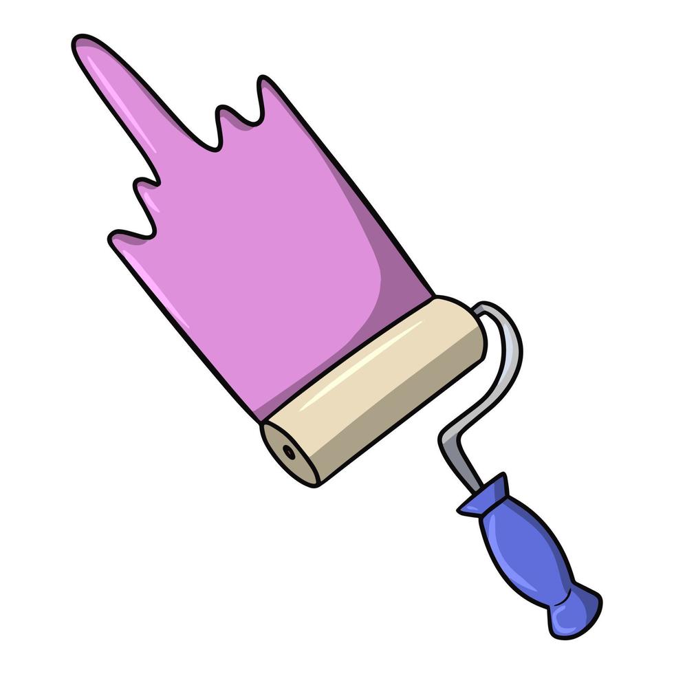 Pink paint and a paint roller with a blue handle, vector cartoon illustration on a white background