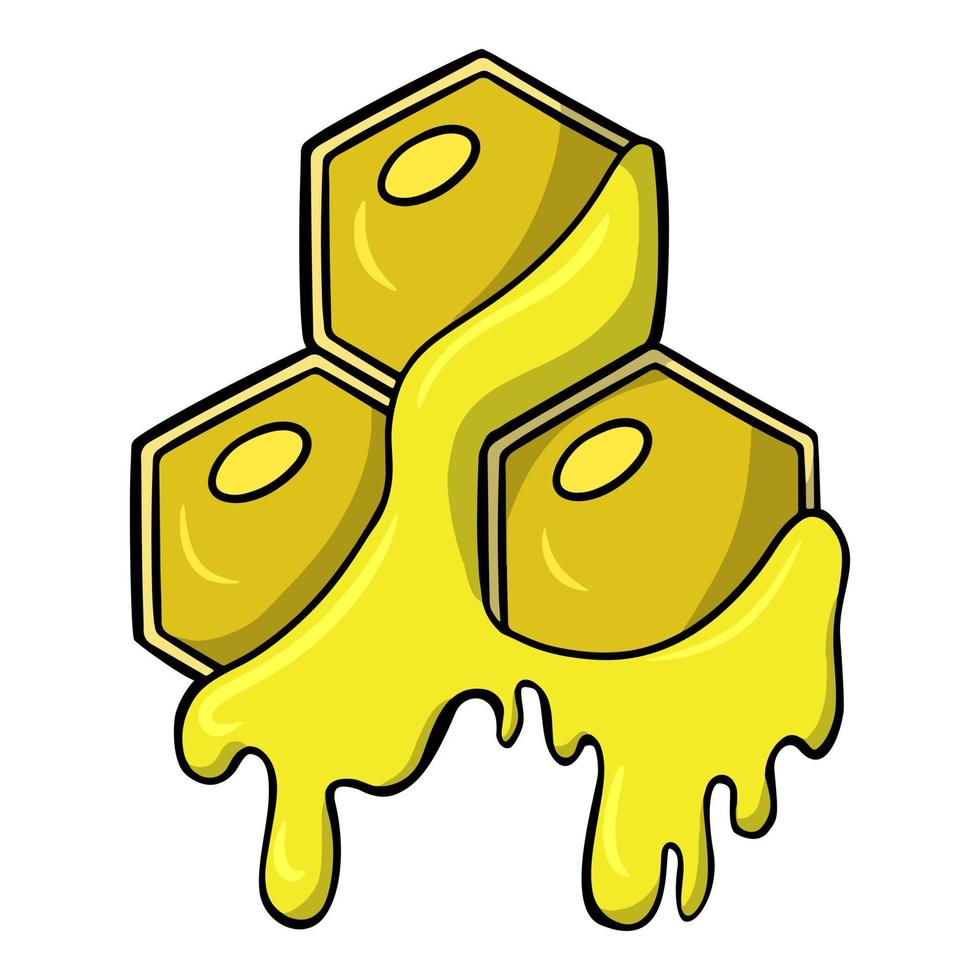 panal amarillo brillante con miel de abeja, ilustración vectorial en estilo de dibujos animados sobre un fondo blanco vector