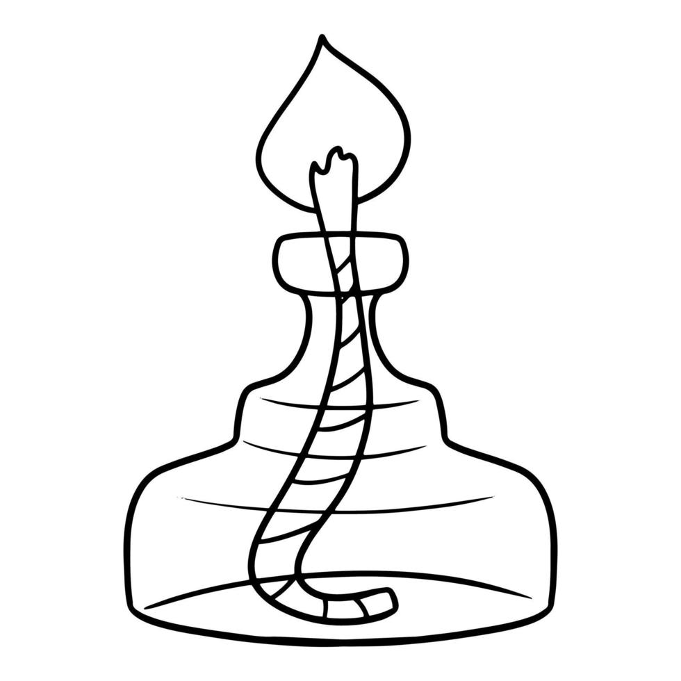 Monochrome picture, Glass oil burner, equipment for experiments, vector illustration in cartoon style on a white background