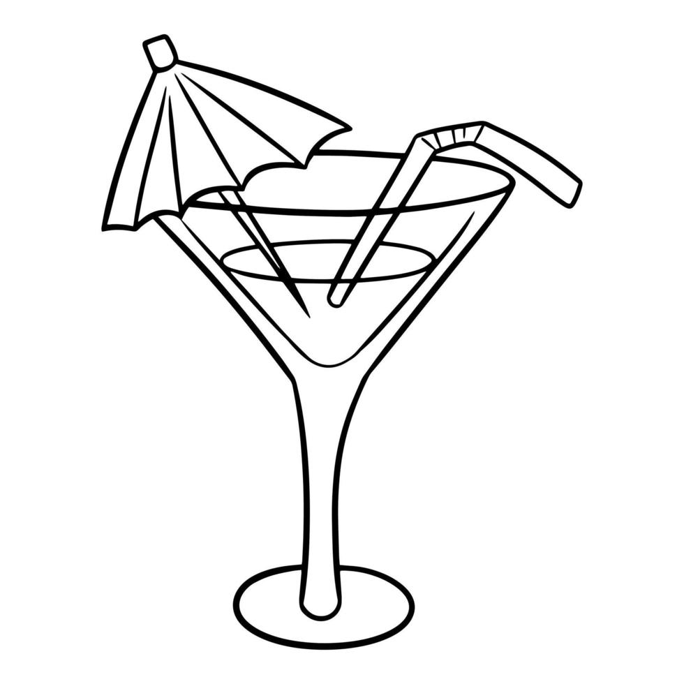 Monochrome drawing, Elite drink decorated with umbrellas and tubes, summer drinks, vector illustration in cartoon style on a white background