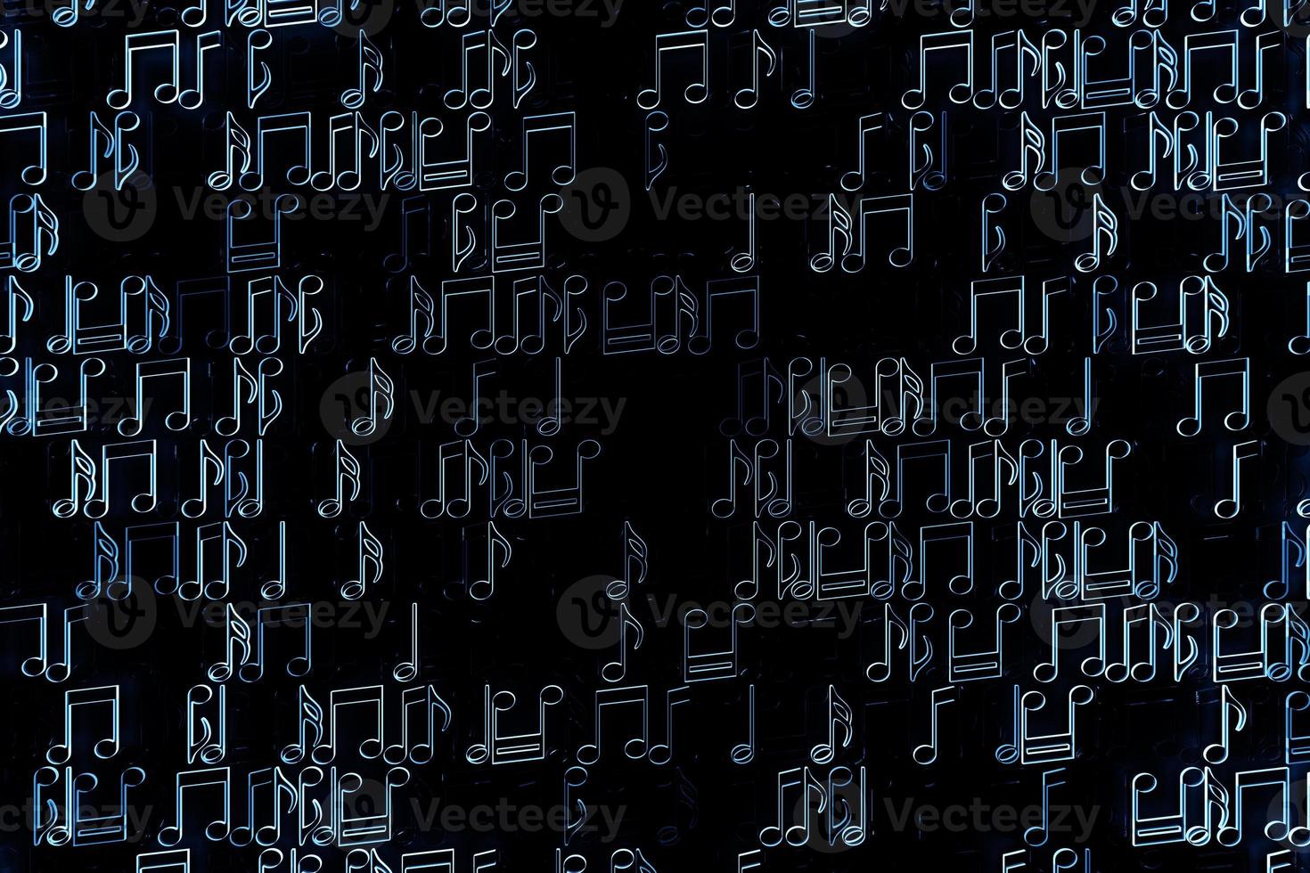 Black music sheet background with drawn notes. Simple cartoon design. 3D illustration photo