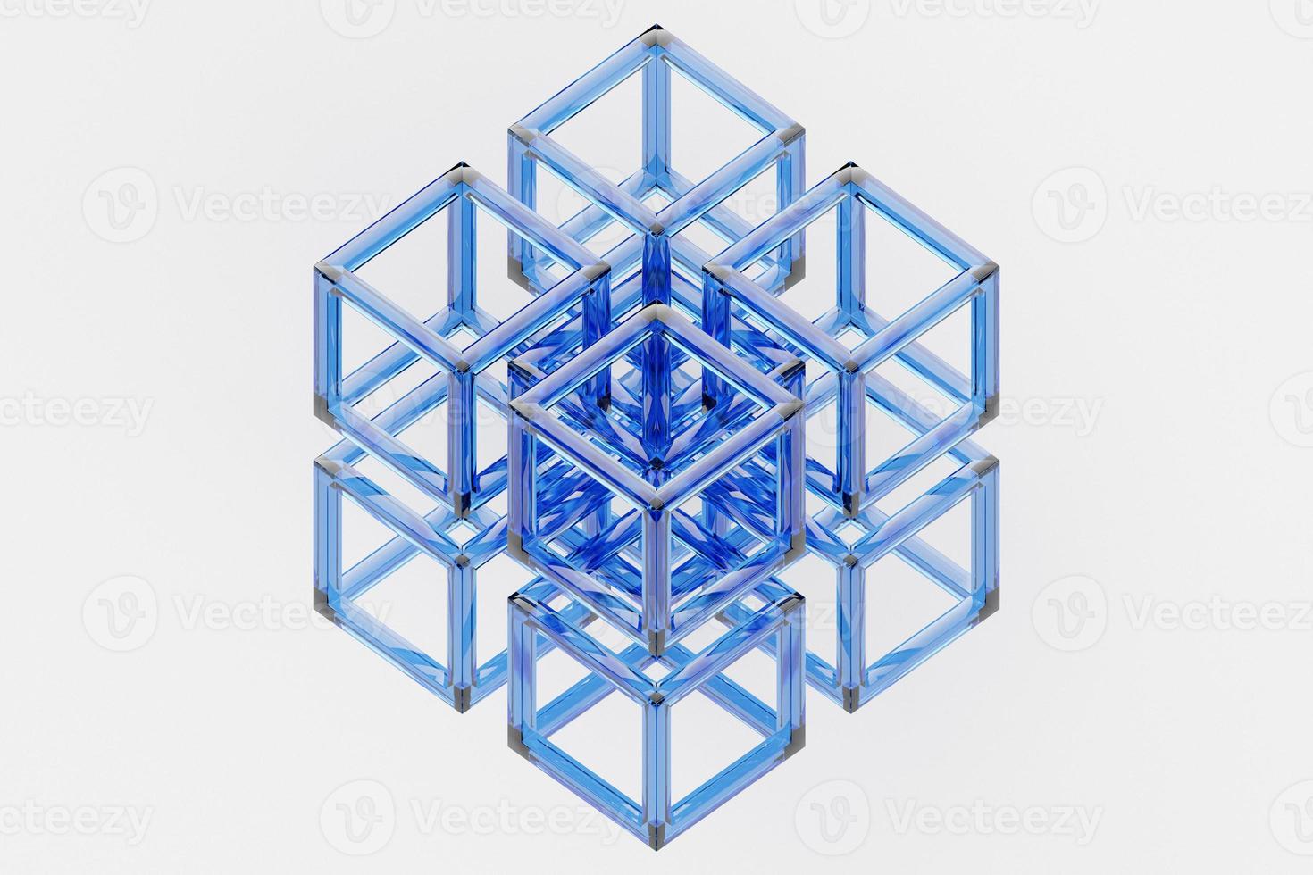 3d illustration of transparent  cubes.Set of squares on monocrome background, pattern. Geometry  background photo