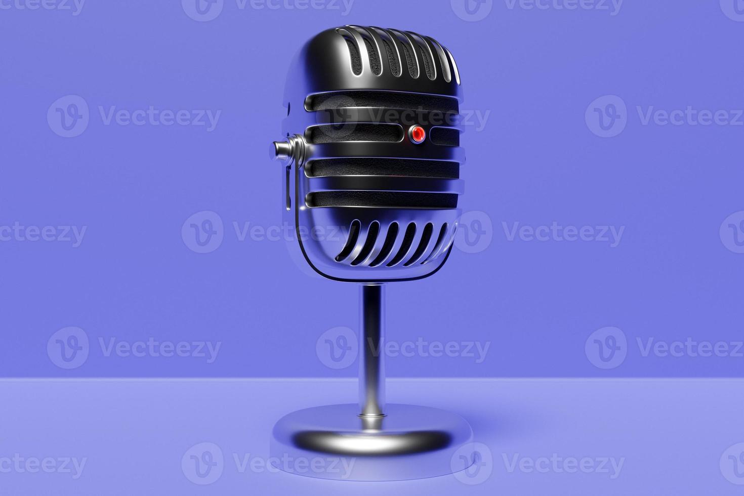 Microphone,   model on purple background, realistic  3d illustration. music award, karaoke, radio and recording studio sound equipment photo