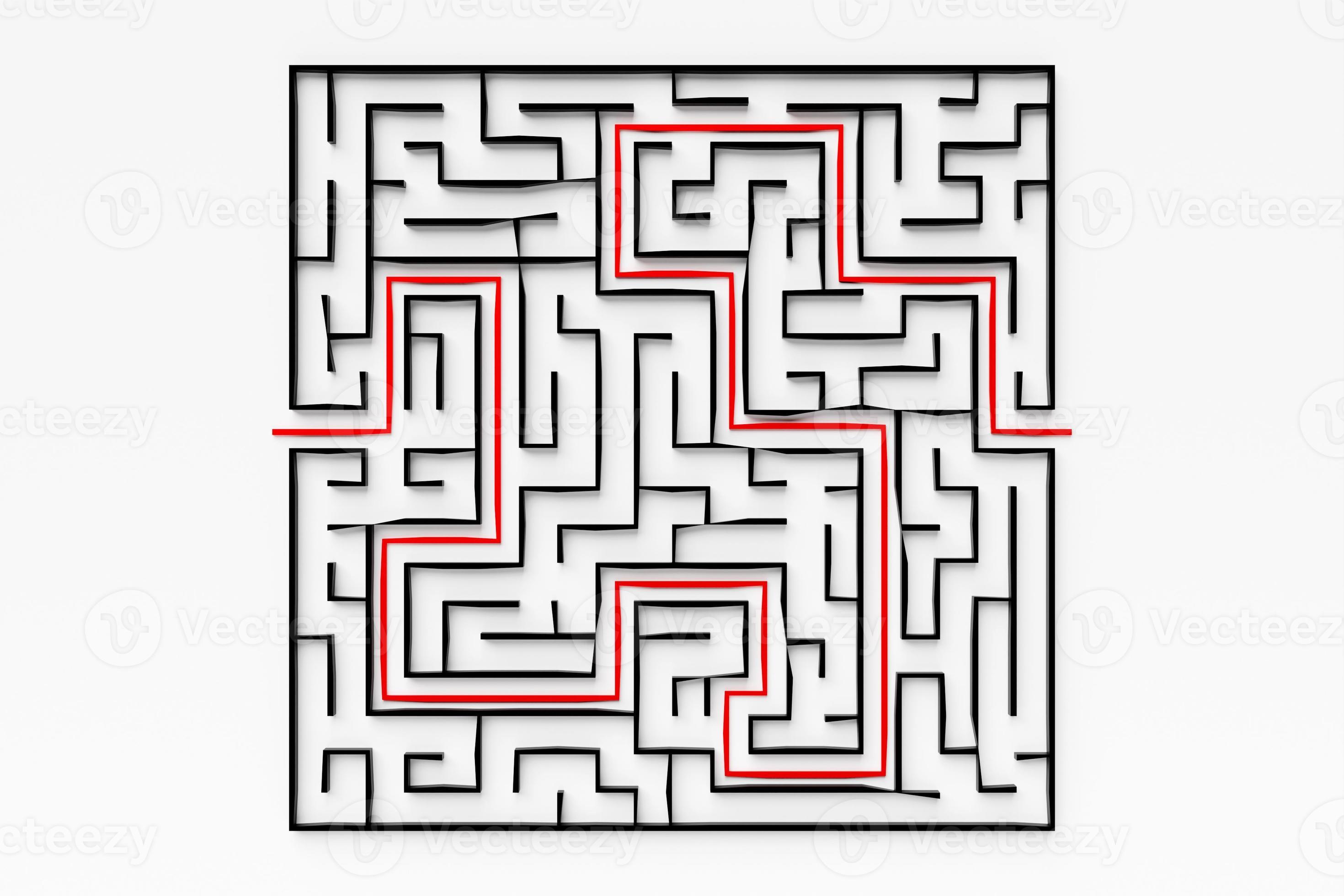 3d illustration of a black square corridor puzzle. 3D Labyrinth with