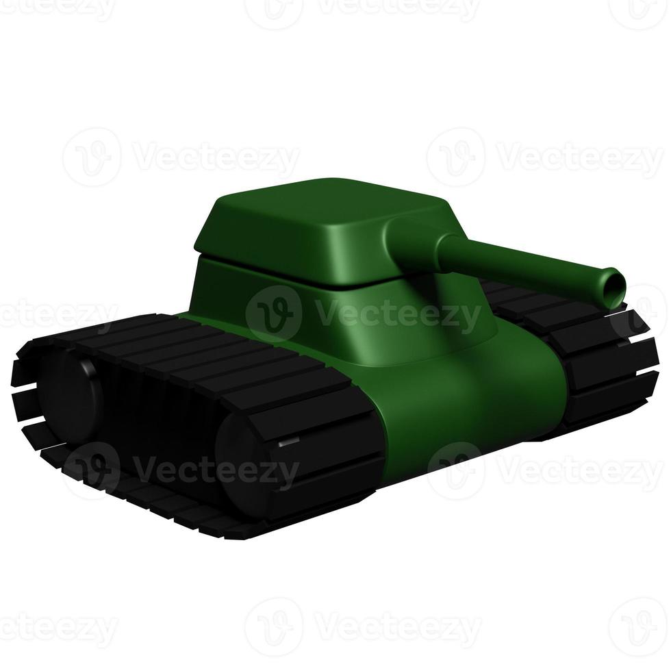 3D illustration of an  green  tank with black caterpillars in cartoon style on a white isolated background. Tank game photo