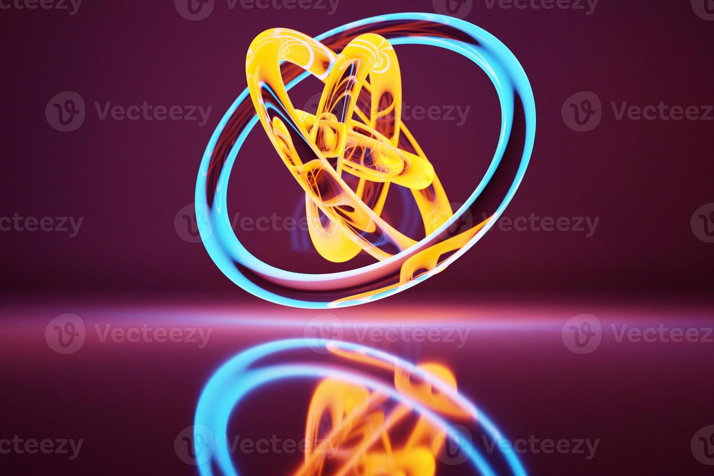 Abstract dynamic  neon  shape with blue smooth objects, sides. 3D illustration and rendering. Elegant line background. photo