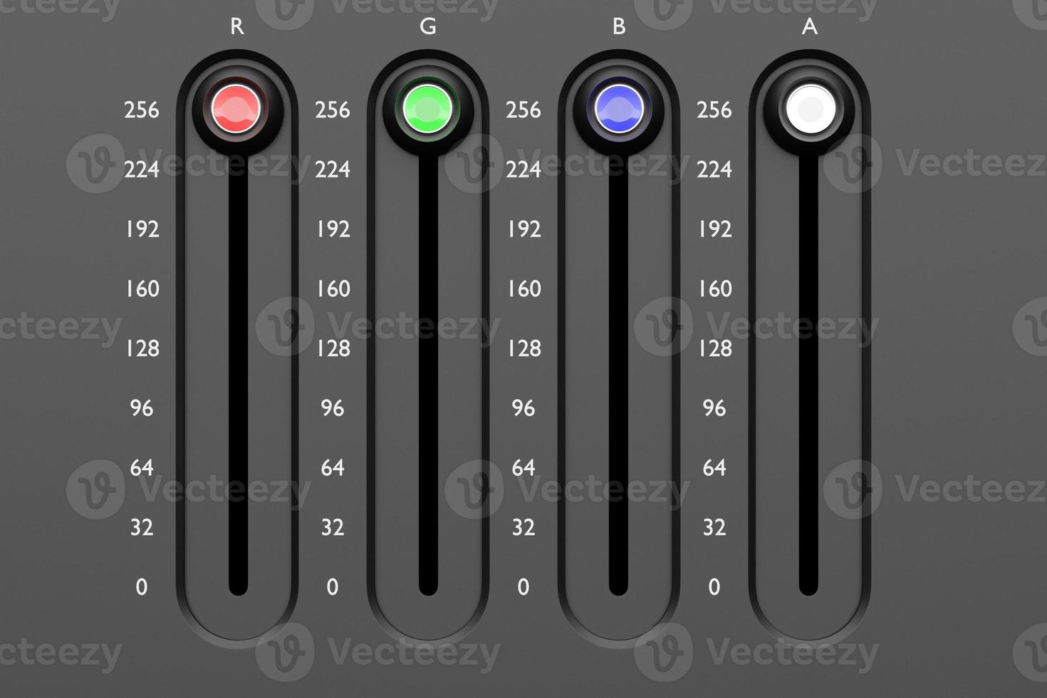 3D illustration of a scale for adjusting the colors of red, blue, green and transparent photo