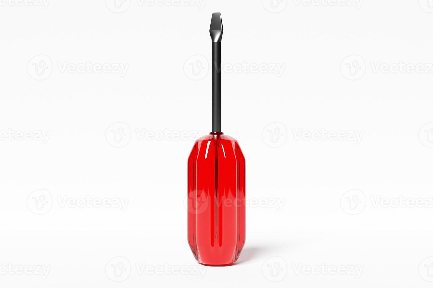 3D illustration of a screwdriver with a red handle in cartoon style on a white isolated background. Hand carpentry tool for DIY shop. photo