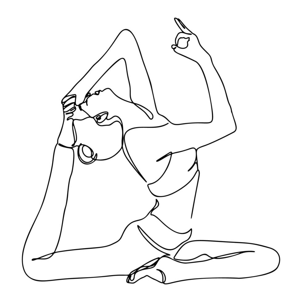 One Line Drawing, Single Continuous Line Sketch Woman Female Doing Yoga vector